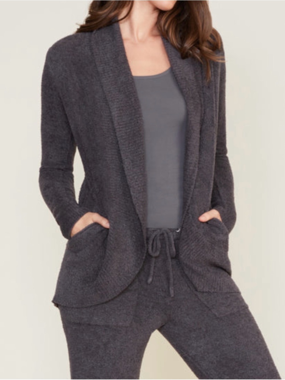 Barefoot Dreams Cozychic Lite Open-Front Shawl Collar Cardigan - Charcoal